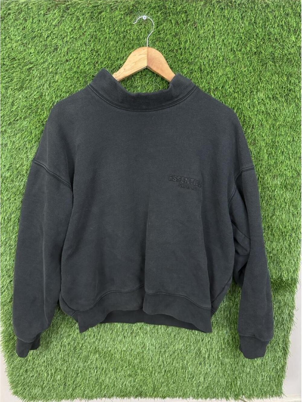 Fear of God Essentials Mock Neck Sweatshirt Black Minimalist Pullover Size M